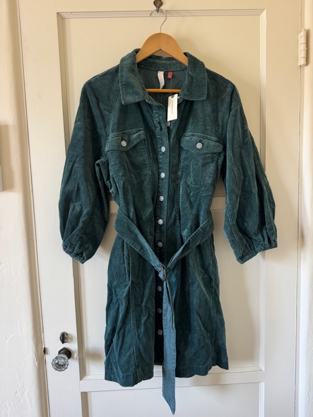 Pilcro Corduroy Mini Shirt Dress in Green